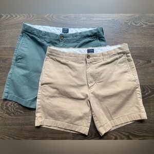 2 pairs J Crew Flat Front Shorts Green and Tan Casual Style